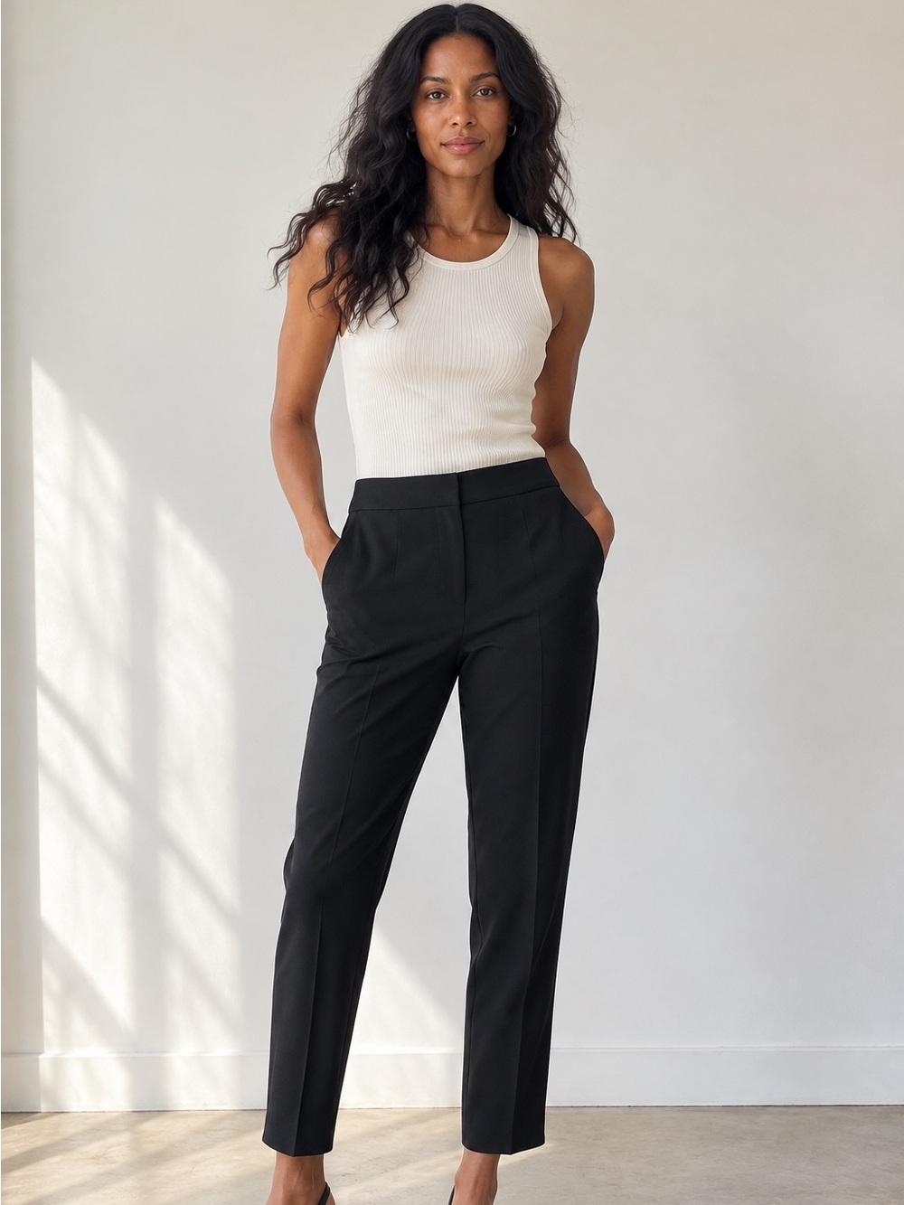 Scanlan Theodore Black Virgin Wool Blend Tailored Trousers Pants US 8